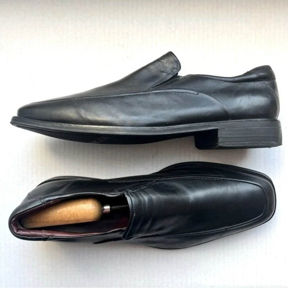 Johnston & Murphy Black Leather‎ Square Toe Slip On Loafer Shoes Men's Size 12